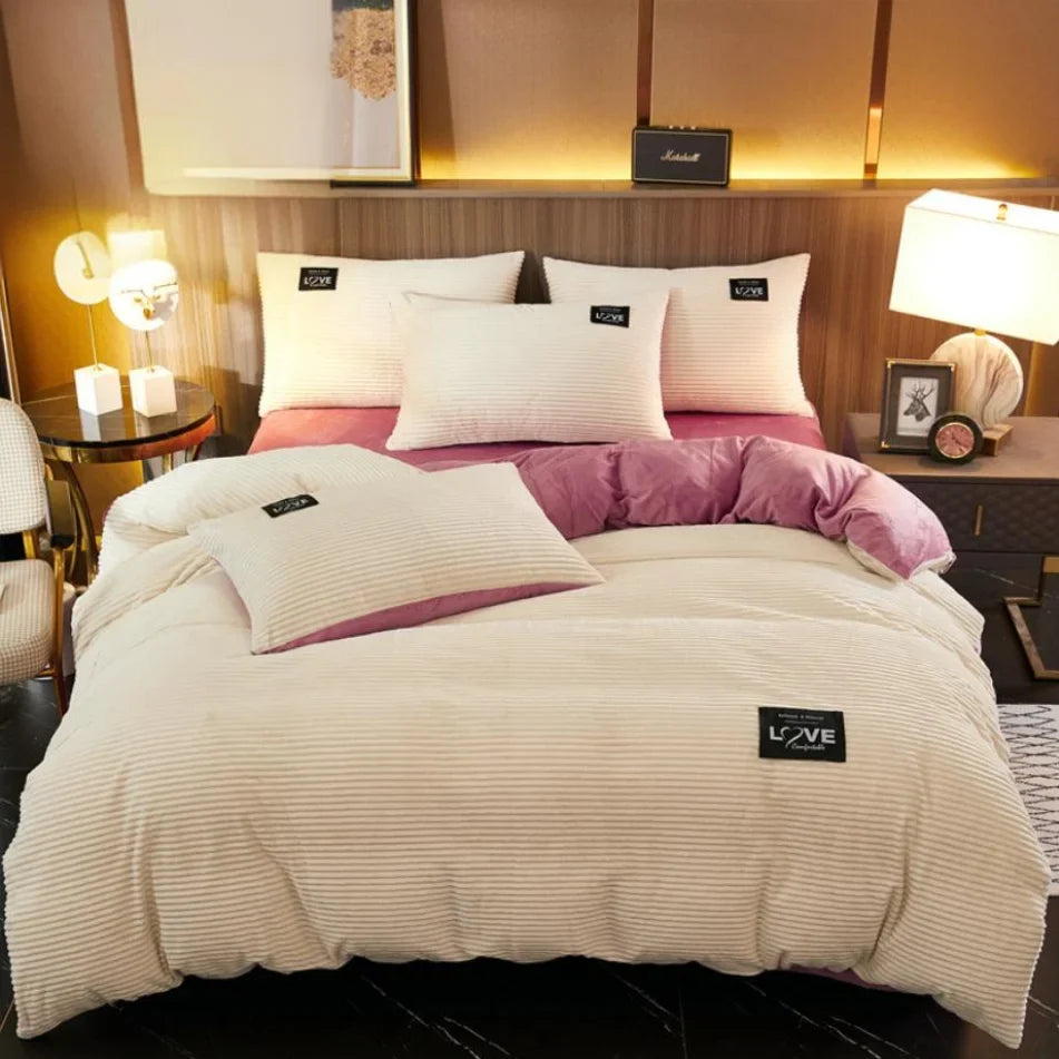Warm Winter Duvet Cover Bedding Set Thick Solid Color Velvet Double Soft Quilt Cover Twin Queen King Comforter Cover Sets 220*24