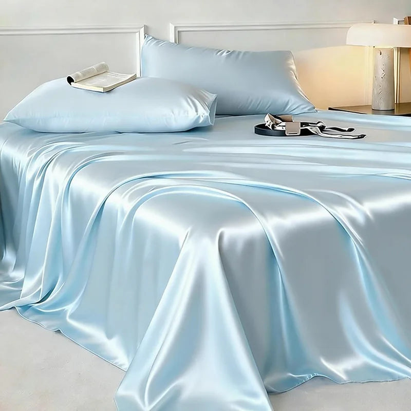Summer Cooling Bed Sheet Breathable Comfortable Cooling Blanket Ice Silk Fabric Solid Color Flat Sheet Luxury Bedding Sheet