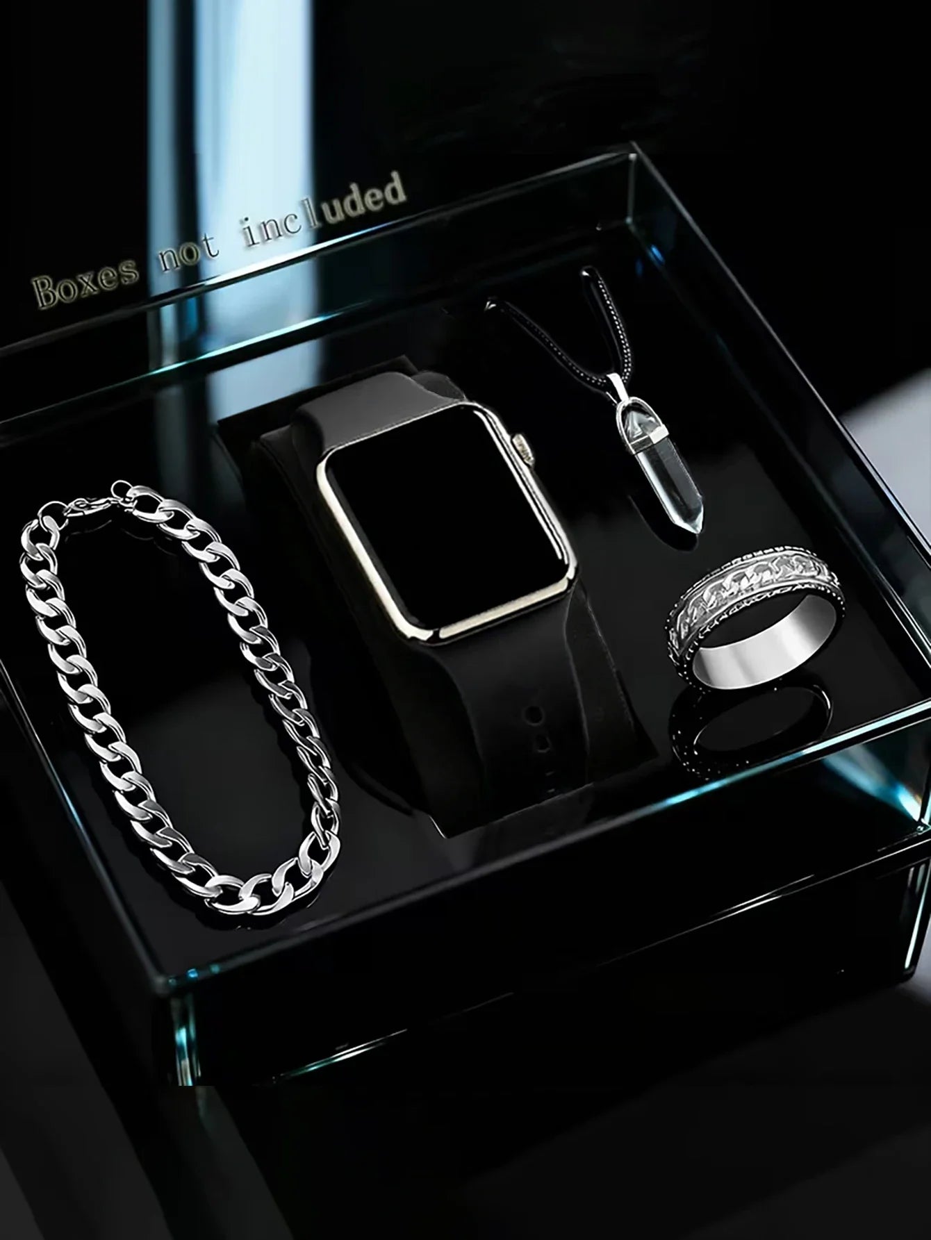 Men's LED Square Watch And Jewelry Set Birthday Gift Non-Smartwatch Box Not Included