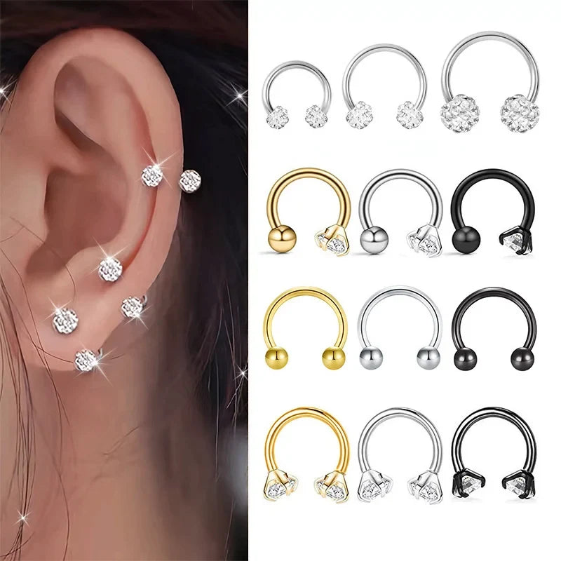 2pcs Stainless Steel Crystal CZ Tragus Piercing Helix Studs Earrings