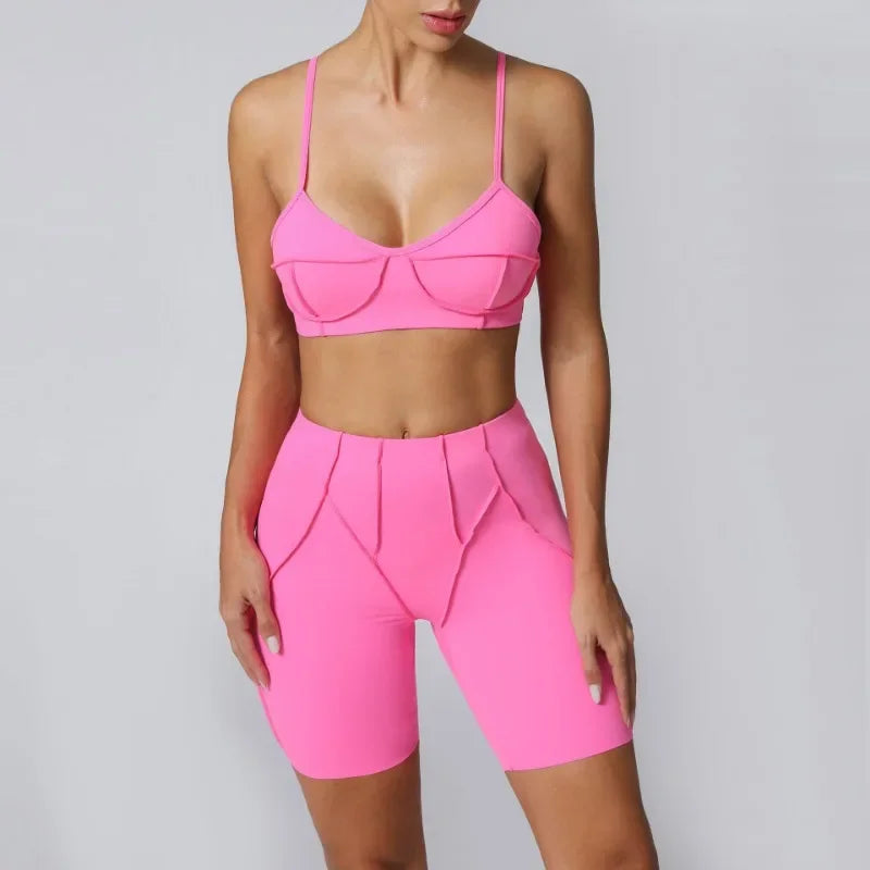 2-Piece Yoga Set – Open Back Sports Bra & High Waist Shorts