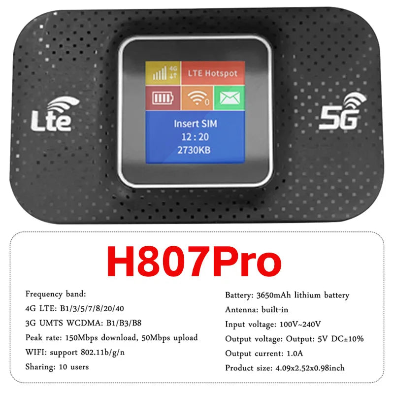 H807Pro H5577R 4G LTE Router Wireless Internet WiFi Router 150Mbps Hotspot Portable WiFi Device Plug Play Pocket Mobile Hotspot