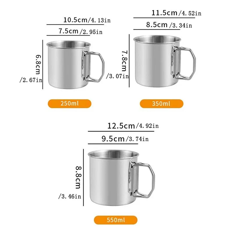 1pc Stainless Steel Folding Handle Cup Portable Carabiner Cup Outdoor