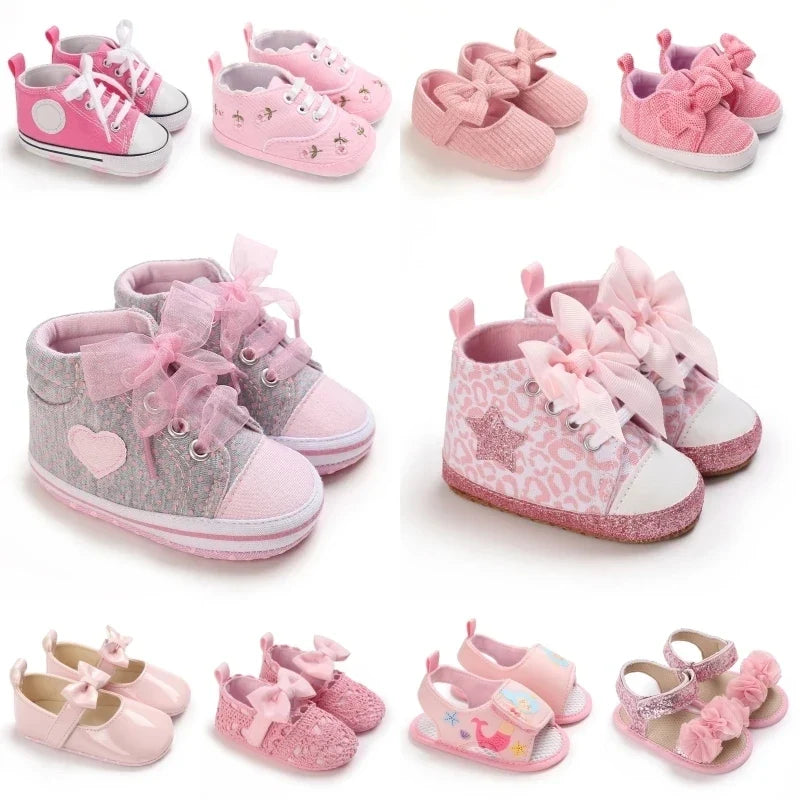 0-18m Baby Shoes Infant Pre-Walker Shoes, Cute Pink Theme Casual Flat