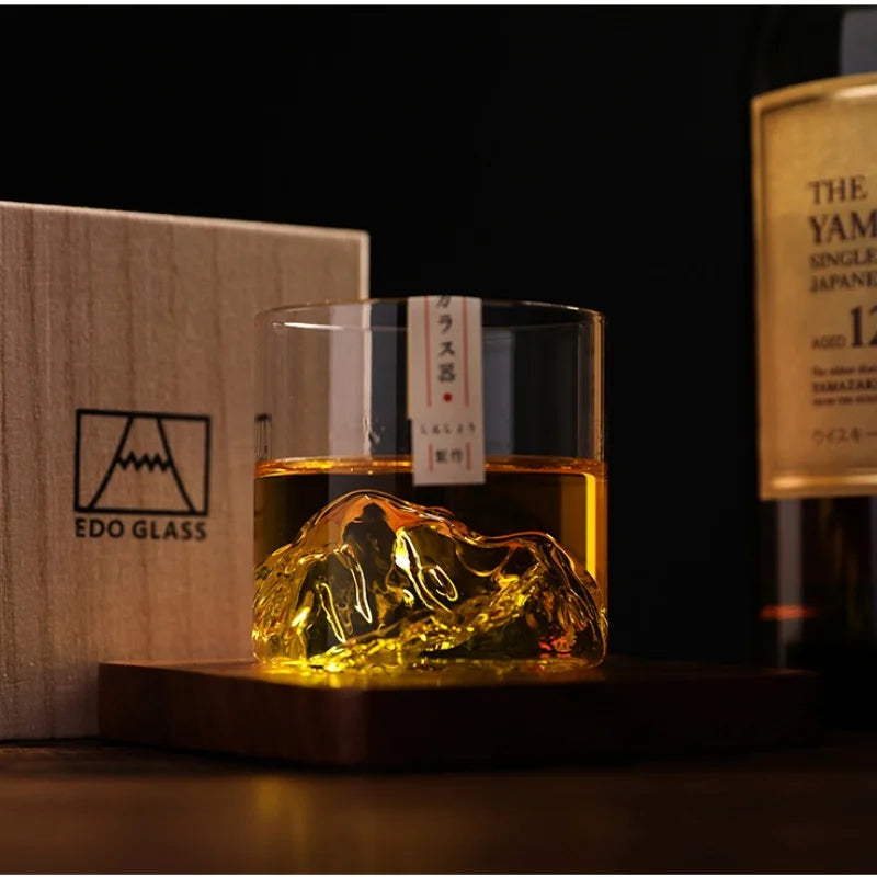 Japanese Glass Glacier Mountain Teacup Mt. Fuji Heat-resistant Glass Teacup Office Handy Retro Wine Glass Whisky Cup Home