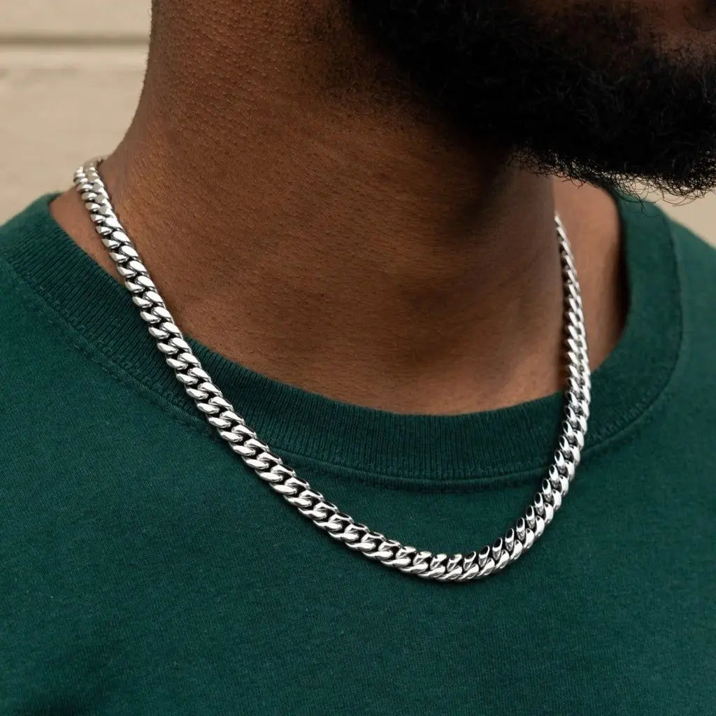 3-11mm Classic Cuban Chain Necklace for, Silver Black Gold Grey Color