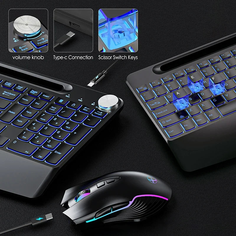 2.4G&Type-C Wireless Keyboard Mouse Combo with Wrist Rest,RGB Backlit,Silent Rechargeable Set for PC,Laptop,Window,Jiggler Mouse