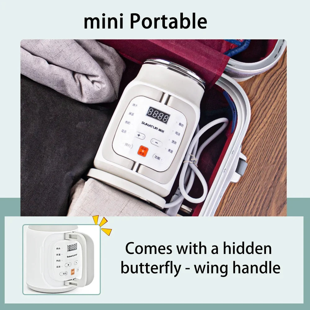 SUNATUR 600ml 700W Electric Cooker Multifunctional Rice Cooker Stew Pot Slow Cooker Mini Porridge Pot Portable Soup Pot