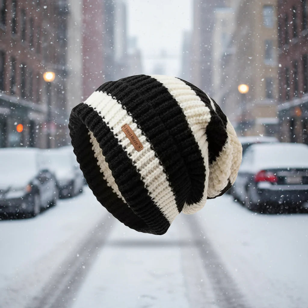 Gorro de punto apilable unisex – Gorro tipo bonete hip-hop a rayas cálido de invierno