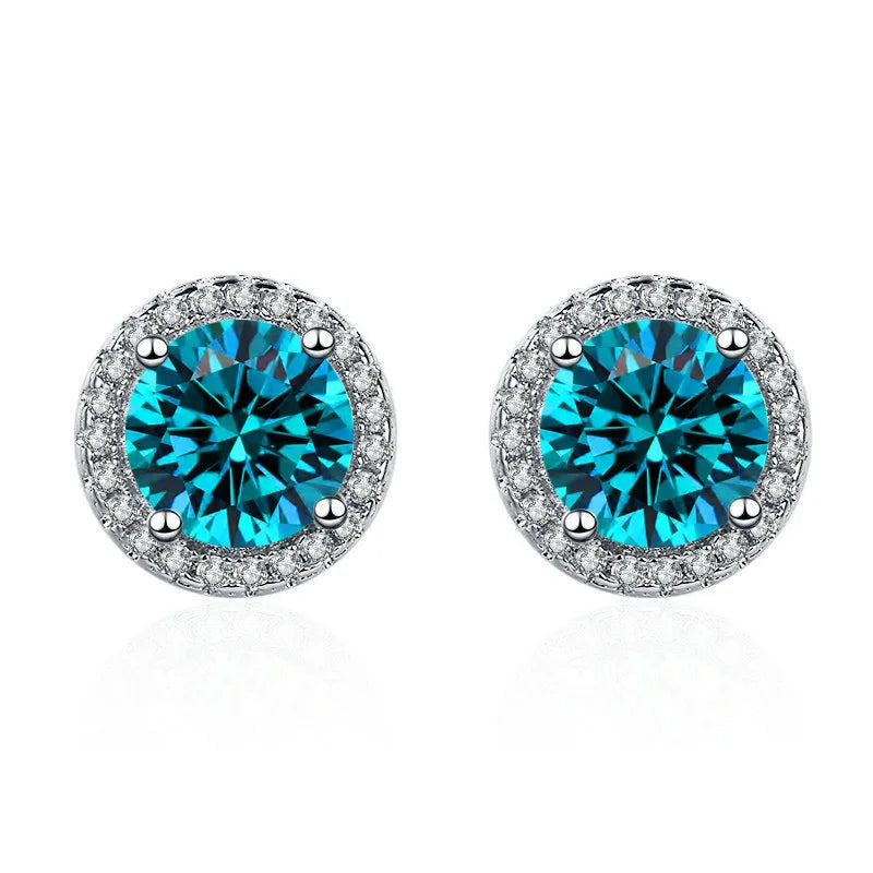 925 Sterling Silver Stud Earrings | Zircon and Colored Gemstone Elegant Jewelry