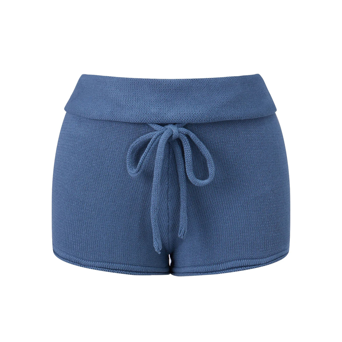 Women Fashion Lounge Shorts Spring Summer Knit Shorts Solid Color Drawstring Foldable Waist Comfy Casual Shorts
