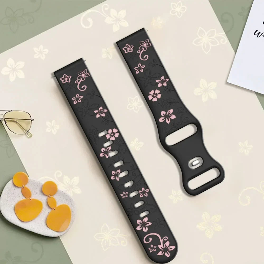 Samsung Galaxy Watch 7, 6, 5, 4 & FE Floral Engraved Silicone Band