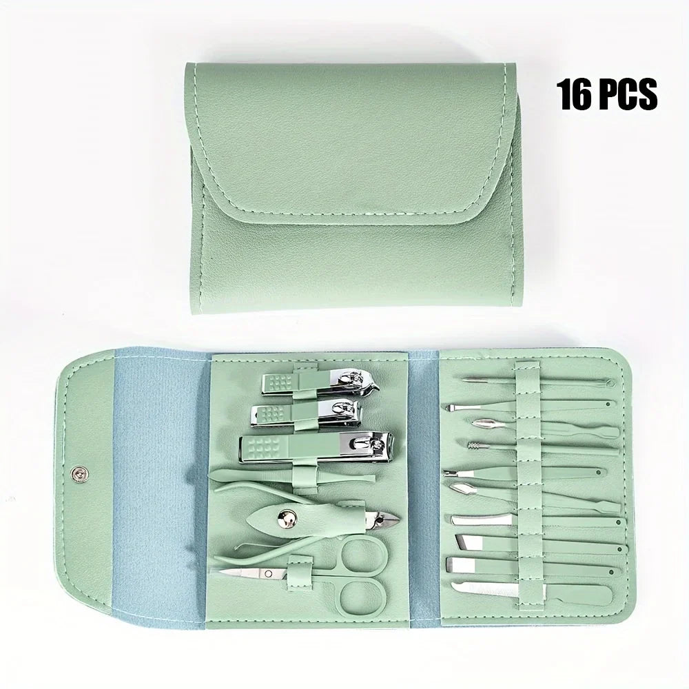 16pcs Professional Nail Clippers and Cuticle Nippers Set with Travel