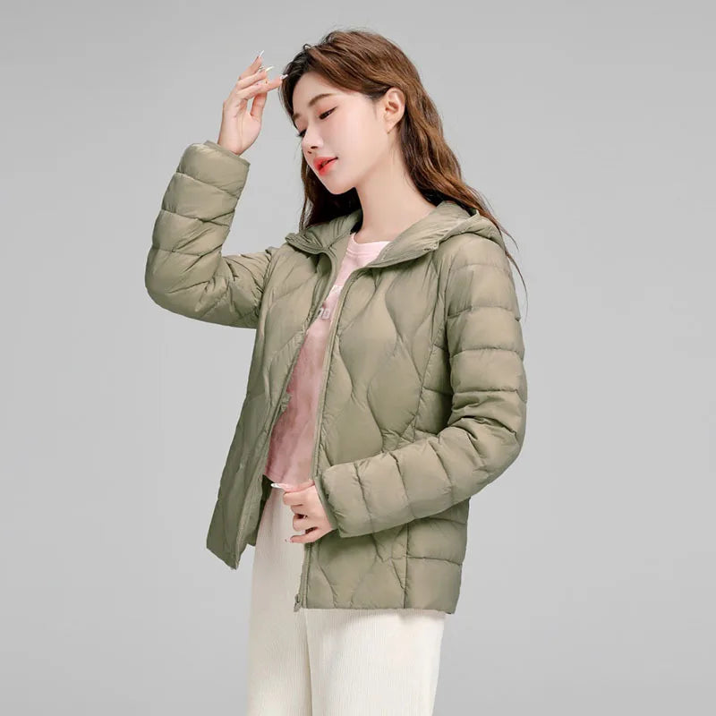 New Plus Size Lightweight Women Down Jacket Hooded White Duck Down Warm Thin Coat Korean Style Puffer Jacket Woman JK-092