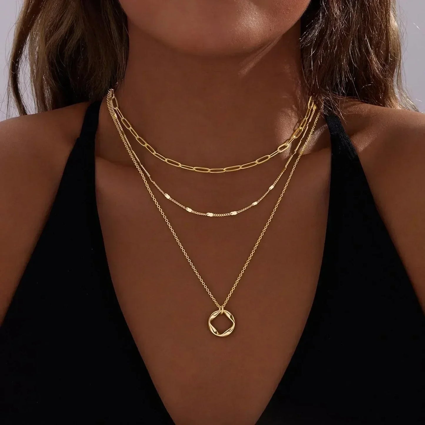Layered Gold Necklaces for Women Stackable14K Gold Silver Plated Circle Paperclip Chain Pendant Choker Necklace Set For Woman