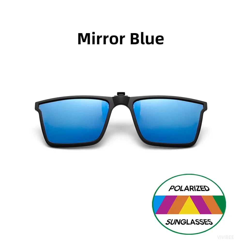 VIVIBEE Square Flip Up Clip On Sunglasses Polarized Mirror Blue Driving Glasses Grey UV400 Photochromic Night Vision Clips