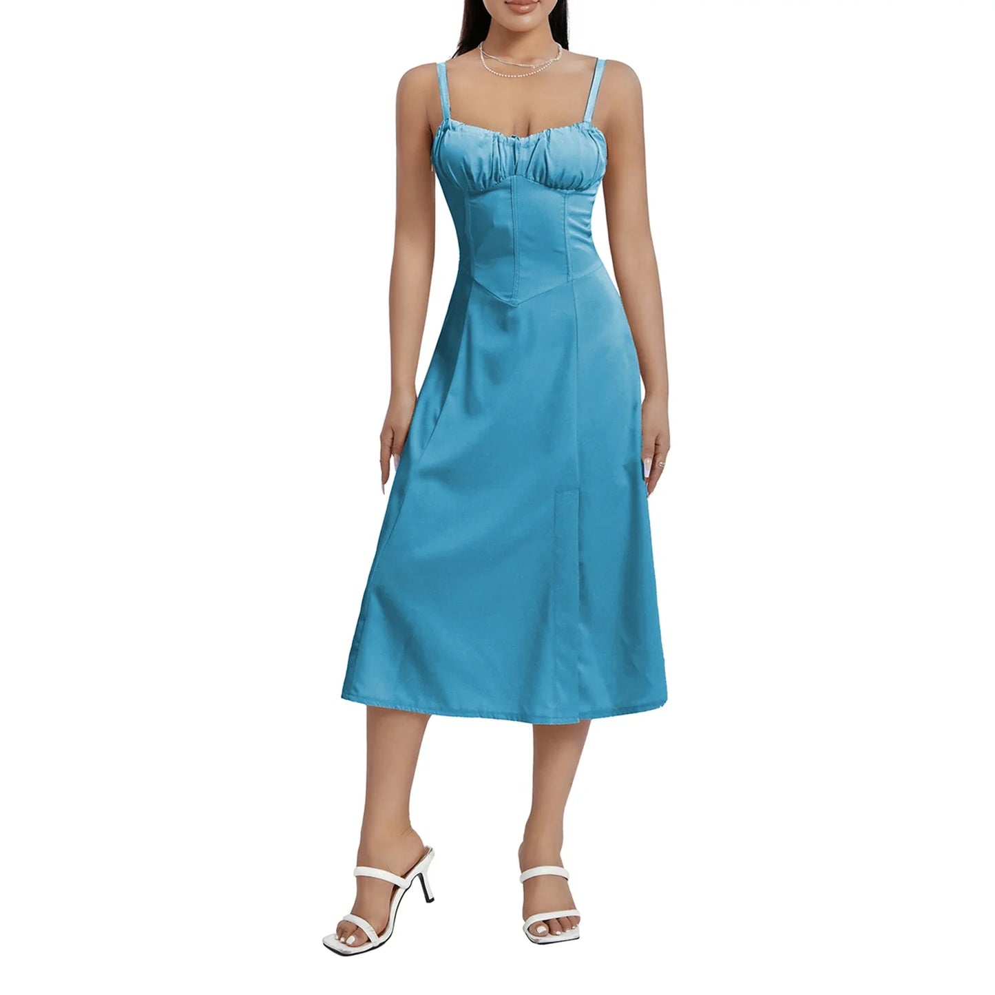 Women Summer Solid Color Long Dress Sleeveless Bandage Party A-line Dress for Cocktail Nightclub Beach