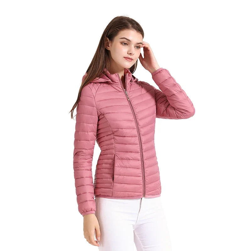 SANTELON Women Fashion Ultralight Padded Puffer Jacket Coat Lady Soild Lightweight Warm Outwear With Detachable Hood Storage Bag