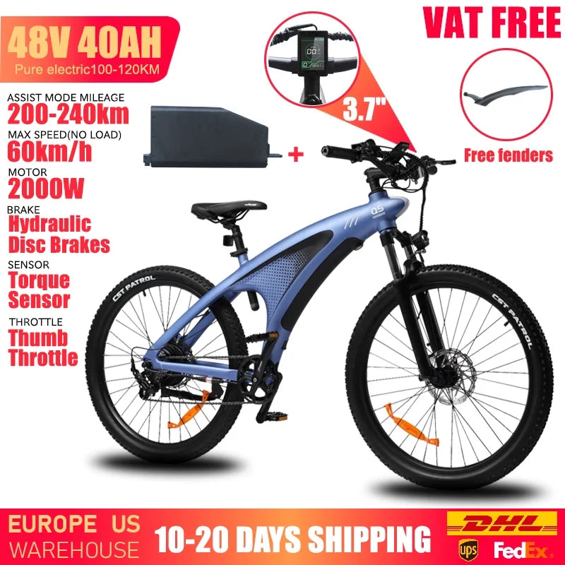 HUANCI Q5 Electric Bike for Adults 2000W Off-road Tire E Bike 48V 20Ah Battery 60KM/H Electric Bicycle for Commuting Long Range
