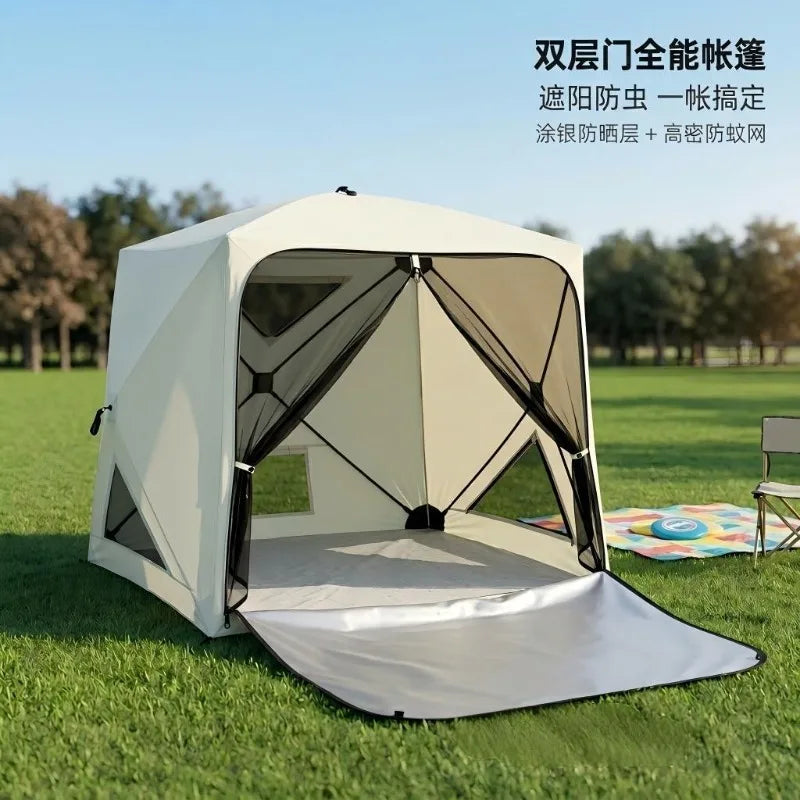 Portable all-round camping tent, silver-coated sunscreen + high-density mosquito-proof net, a must for camping and picnicking