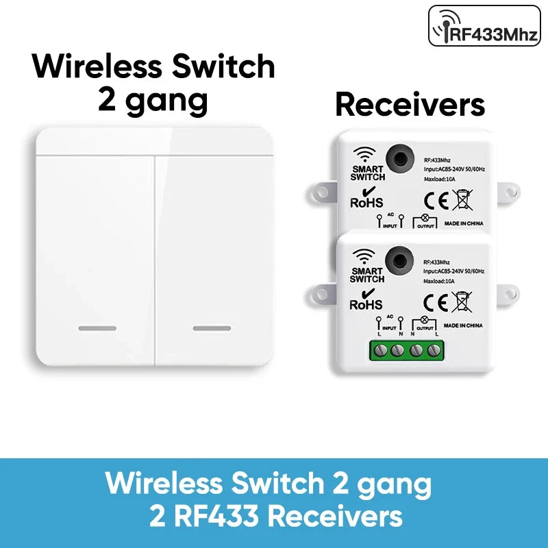 TNCE RF433 Relay Receiver,Wireless Light Switch 433Mhz Mini Remote Control,1/2/3Gang Wall Transmitter Switch, Led Lamp Fan Smart