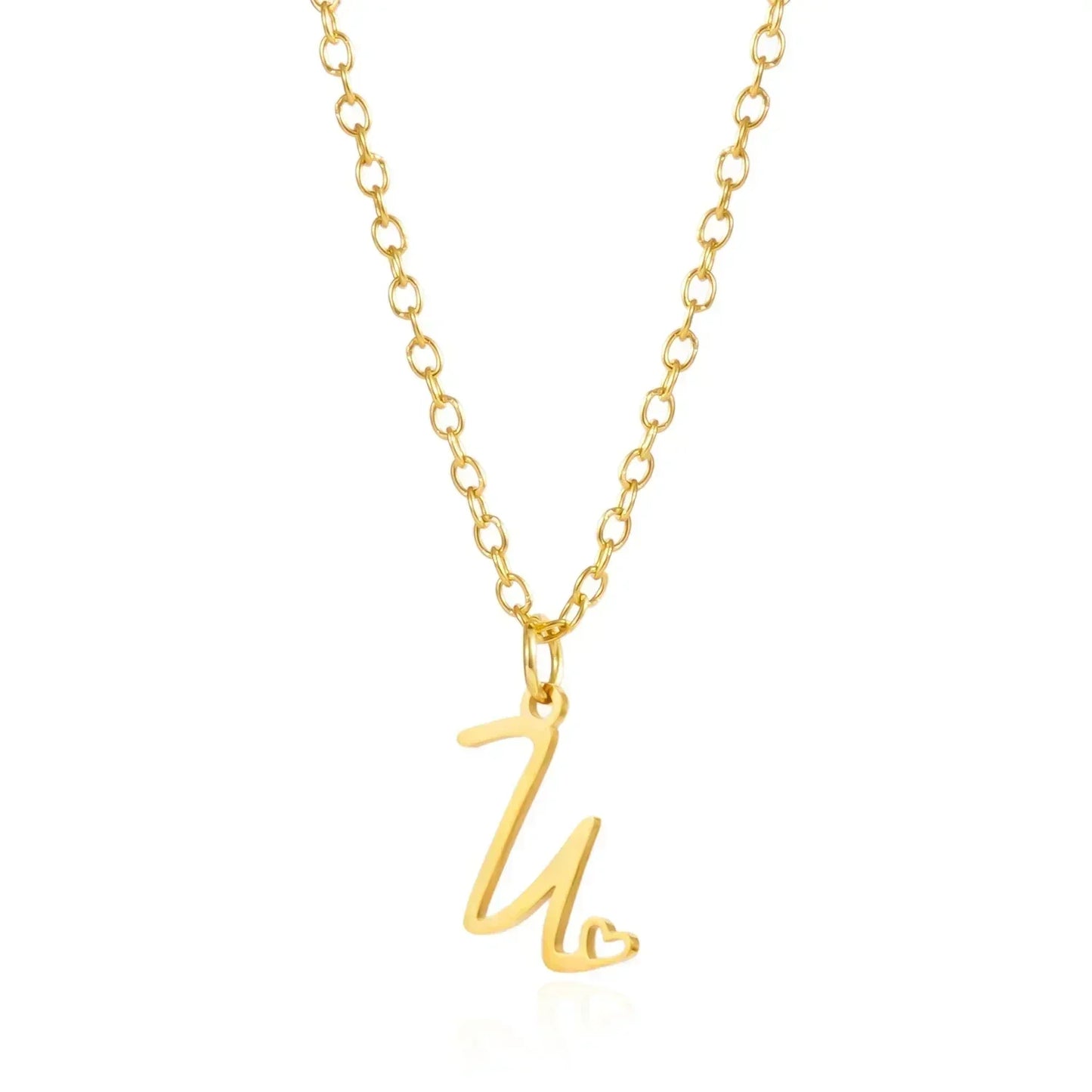 26 Initial Letters Heart Pendant Stainless Steel Necklace for Women Gold Color A-Z Alphabet Choker Chain Birthday Jewelry Gift