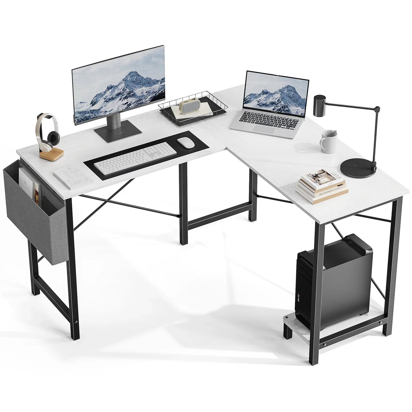 JHK Gaming Corner L Shaped Desk With Wooden CPU Storage