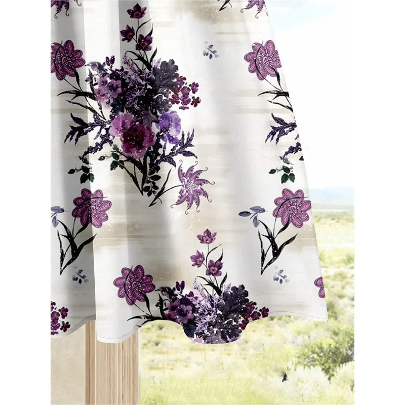 Retro plus Size Women's Ink Purple Printed Skirt Set with Simple Purple Short-Sleeved T-Shirt Elegant Casual Women's Outfit