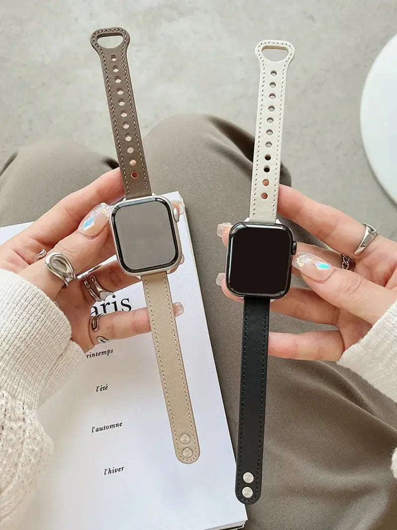 Apple Watch Slim Stitched Leather Band with Stud Closure