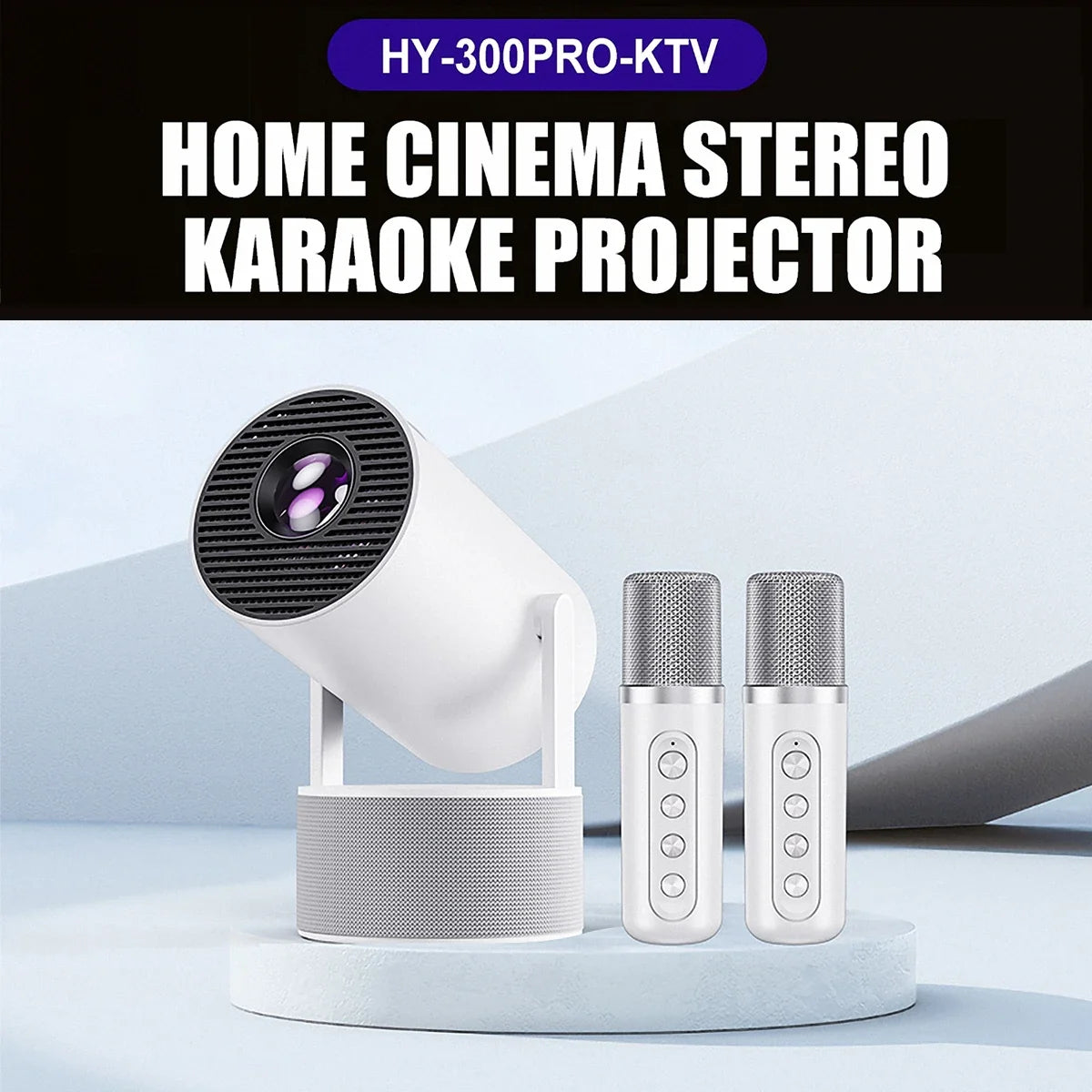 Portable Karaoke Projector with 2 Wireless Microphones Home Theater Movie Projector 180" Large Screen 180° Adjustable Angle Dual Band WiFi6 Bluetooth 5.0 Screen Mirroring Mini Outdoor Projector for Family Party