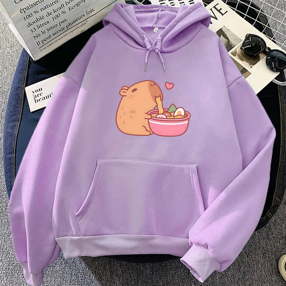 Sudadera con capucha de ramen y capibara kawaii