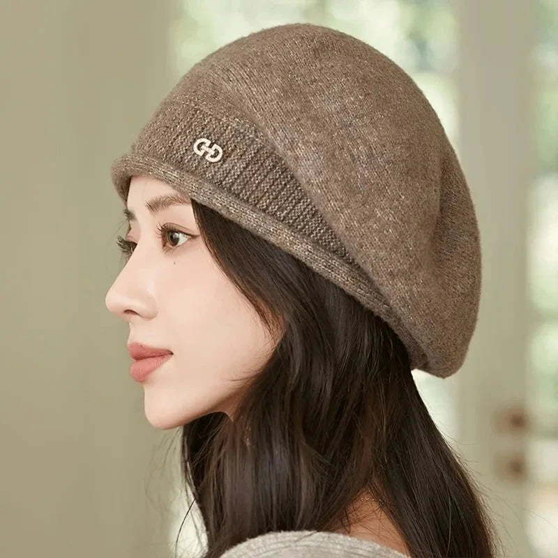 Gorro suave para mujer – Gorro casual de punto jacquard elástico ligero