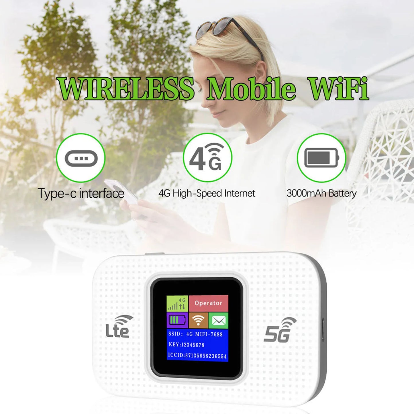Portable 4G Router 4G LTE WiFi Modem Plug and Play Professional 300Mbps Supports 10 Users Sharing for Tablets for Mobile Phone