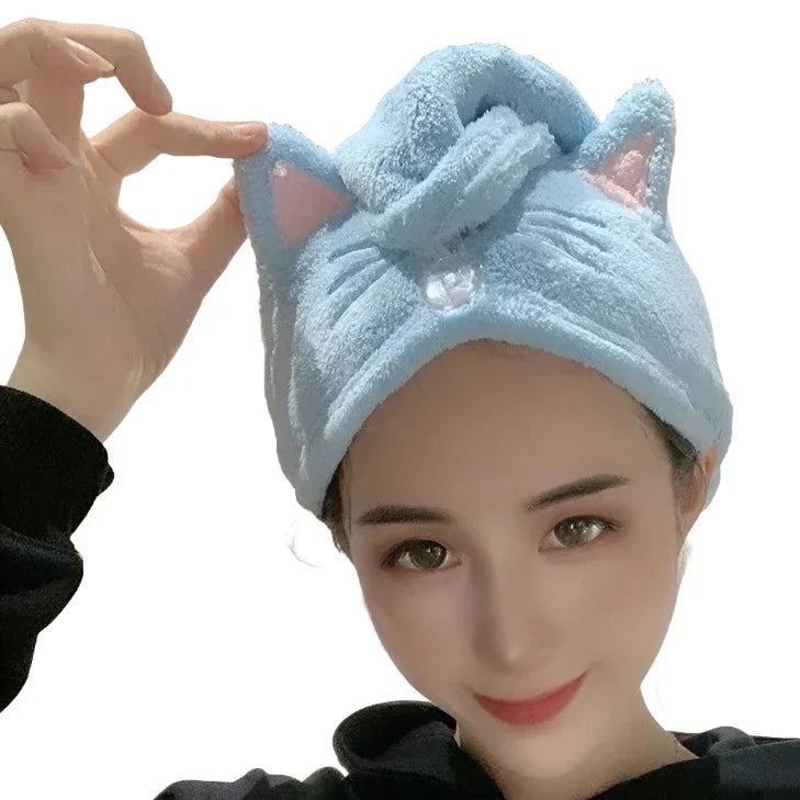 Toalla para el pelo con orejas de gato Kawaii