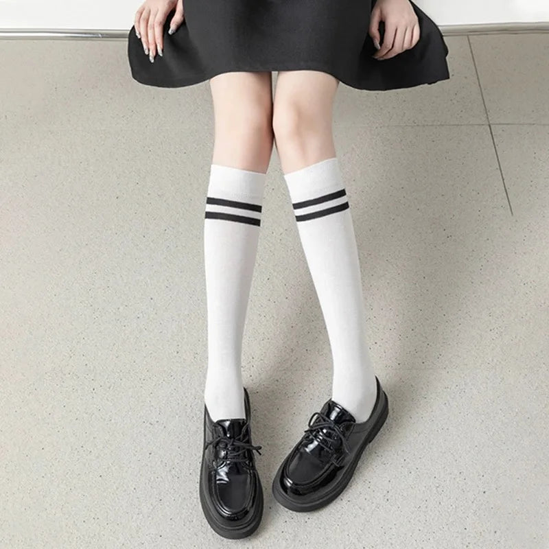 Striped Cotton Knee High Socks