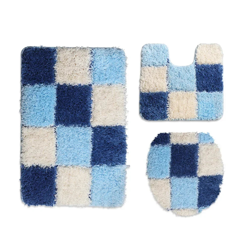 European Style Flocking Floor Mat, Household Bathroom Water Absorption and Anti Slip Mat Combination Set of Three Pieces