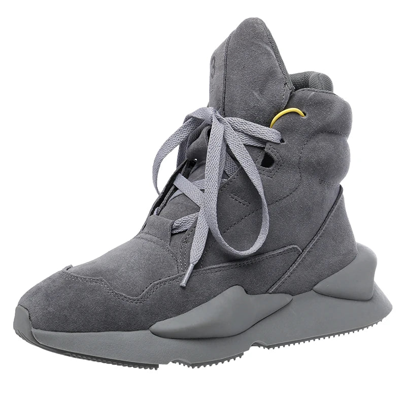 High-top Men's Sneakers Cow Suede Original Design Casual Boots Non-slip Wearable Women's Sneakers Round-toe Cool  Sports Shoes