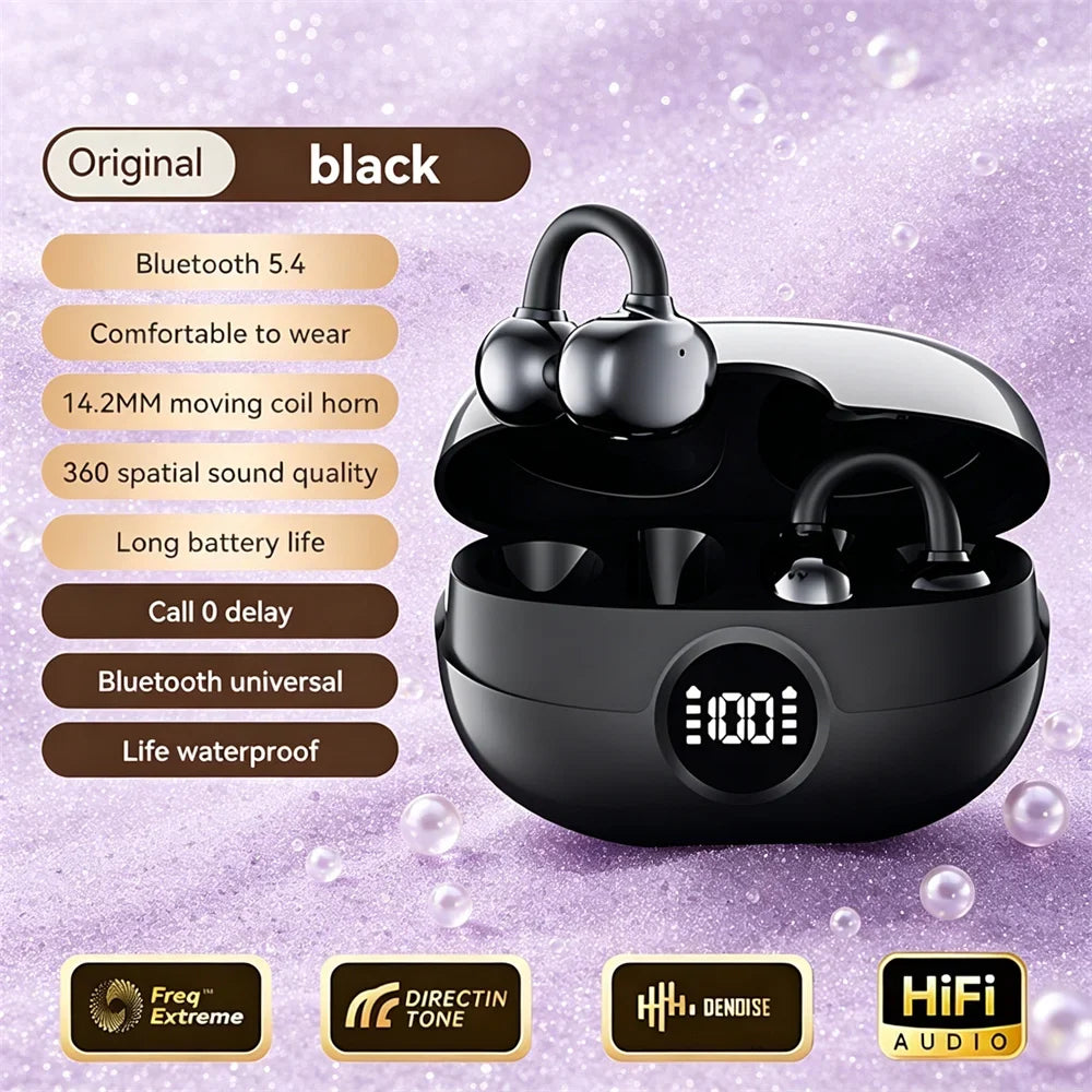 Open Wireless Earphone Fashion Plated Ear Clip Bluetooth Headset 9D Surround Stereo 0 Delay Long Battery Life Game Condenser Mic