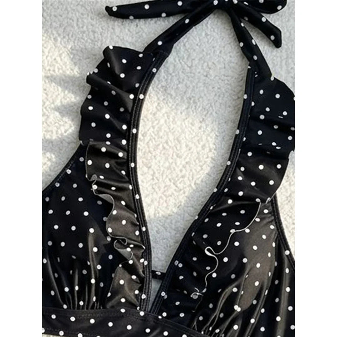 S - XL Polka Dot V Neck High Waist Bikini Female Swimsuit Women Swimwear Bather Bathing Suit Swim Two-pieces Bikini set K8111