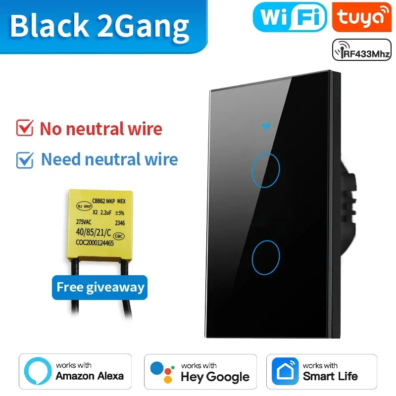 TNCE Tuya US Smart Wall Switch wifi or zigbee 1/2/3/4 Gang Wire Touch Sensor LED Light Button Smart Home voice Alexa Google Home