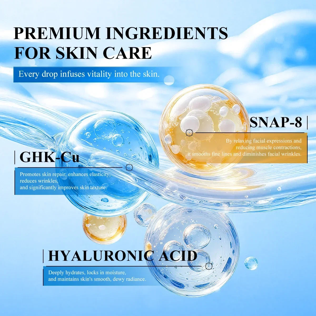 Premium GHK-Cu Copper Peptide SNAP-8 Anti-Aging Essence Fade Fine Lines Lifting Firming Hydration Boost Collagen All Skin Types
