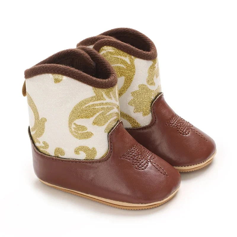 Western Denim Baby Winter Boots, Fashion Warm Casual First Walkers Shoes for Boys Girls 0-18 Months ﻿