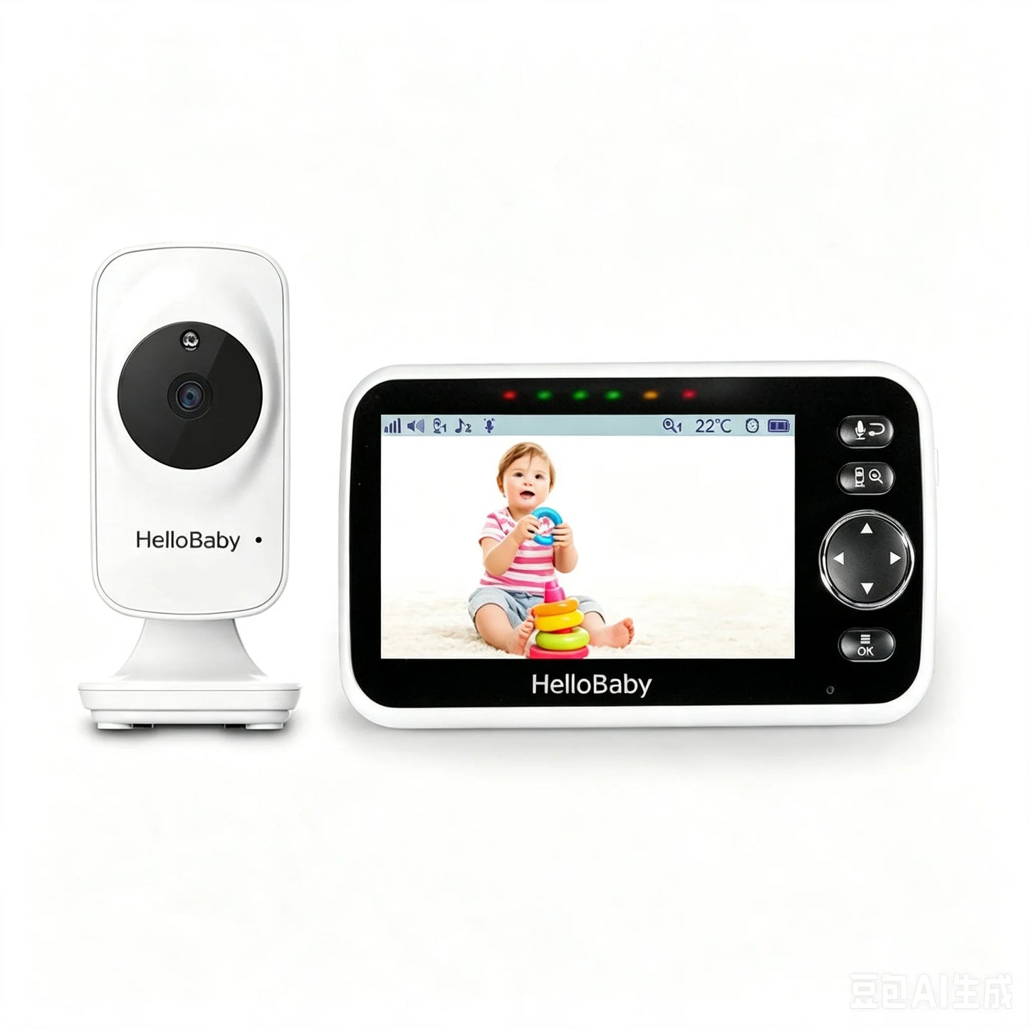 HelloBaby HB050 Baby Monitor, 5.0'' Diagonal Color Screen, Two-way Talk, Crying Detection, Infrared Night Vision, Temperature Detection, 2x Digital Zoom, Lullaby Playing