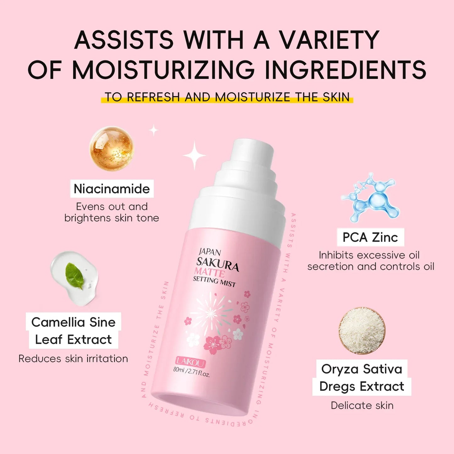 Sakura Matte Setting Spray 80ml Long Lasting Makeup Fixer Moisturizing Oil Control Non Sticky Face Mist For All Day Fresh Look