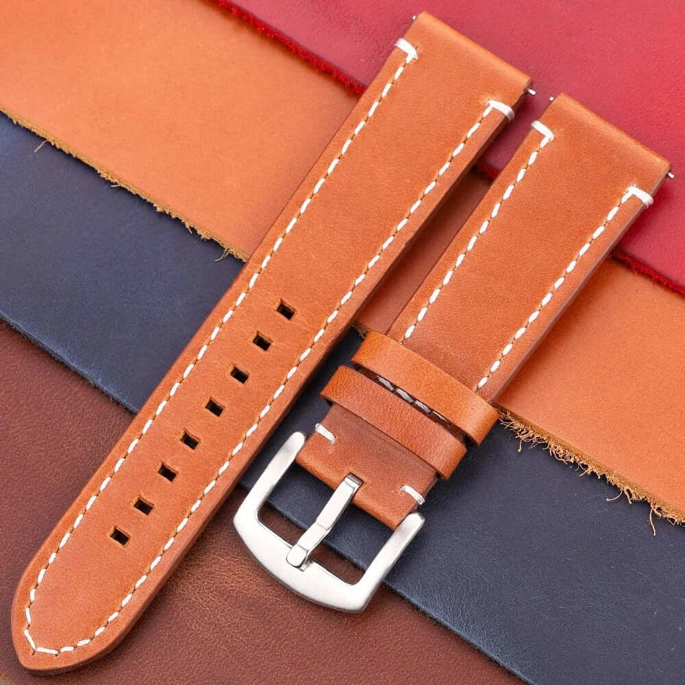 Huawei Watch & Watch GT Contrast-Stitched Leather Band, Square Holes