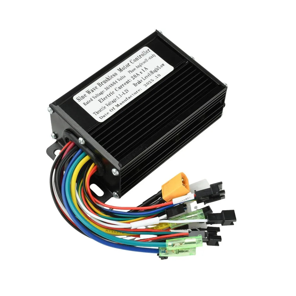 Electric Bike Brushless Motor Controller DC36V/48V/64V 750W-1500W Black Aluminum Alloy Sine Wave DC Electric Motor Controller