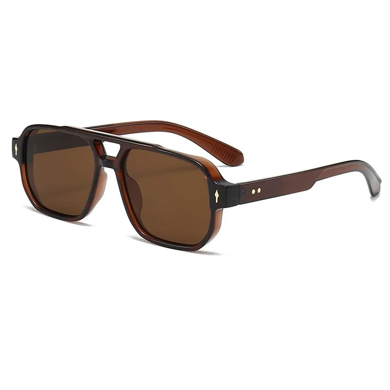 Classic Double Bridges Square Sunglasses Women Men Fashion Clear Ocean Lens Eyewear Trending Rivets Female Sun Glasses UV400