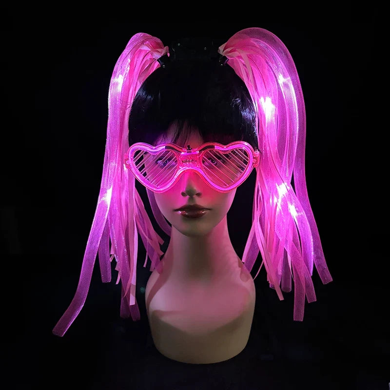 Funny LED Flashing Braid Headband Light up Noodle Headband Girl Women Rave Carnival Party Headwear Supplies Bar Night Show Props