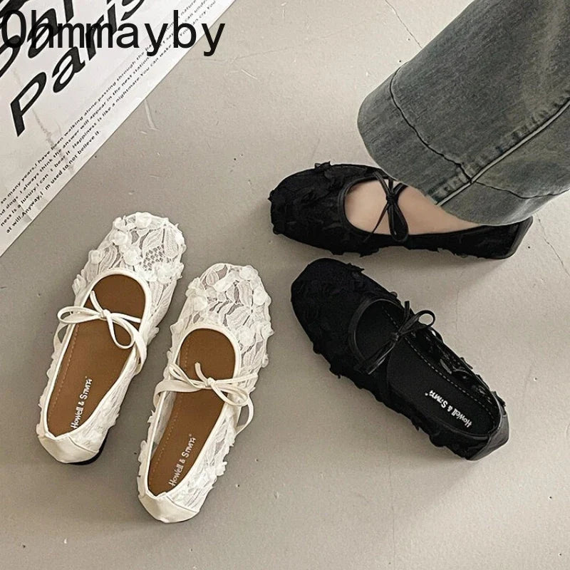 2026 Spring Lace Flower Women Mary Jane Shoes Fashion Slip On Comfort Street Style Soft Sole Female Dress Flats Shoes