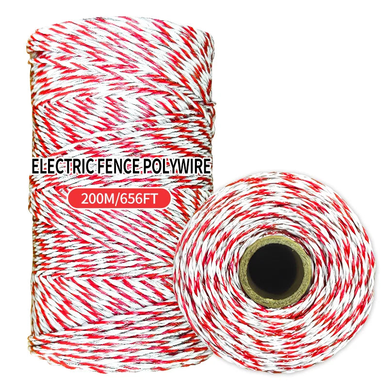 200M Heavy Duty Electric Fence Polywire,High Conductivity Steel Wire Rope for Farm,Horse, Cattle and Garden Fencing